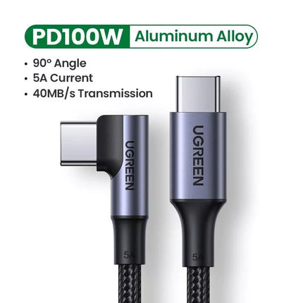 Ugreen 100W USB C to USB C Charging & Data Sync Cable 5A Right Angle 90° Angled