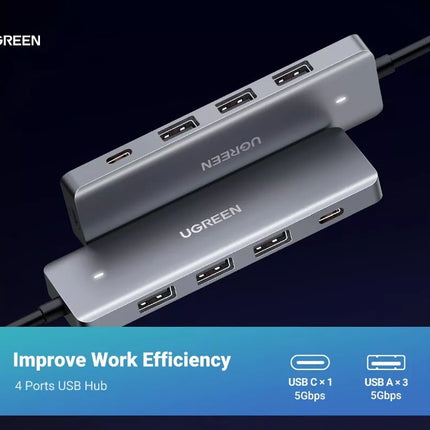 UGREEN 5-In-1 Ultra Slim 4-Port USB 3.0 Hub PD Charging with 5Gbps Data Transfer