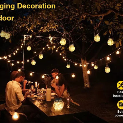 BDI Outdoor Waterproof Solar LED Lantern Crackle Glass Lamp Lantern