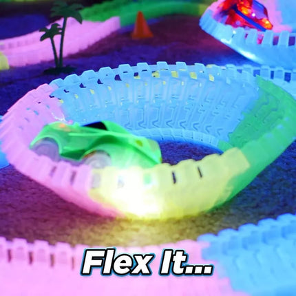 QWZ 165 pcs Glow Race Tracks Flex & Glow in The Dark Race Car Tracks for Kids