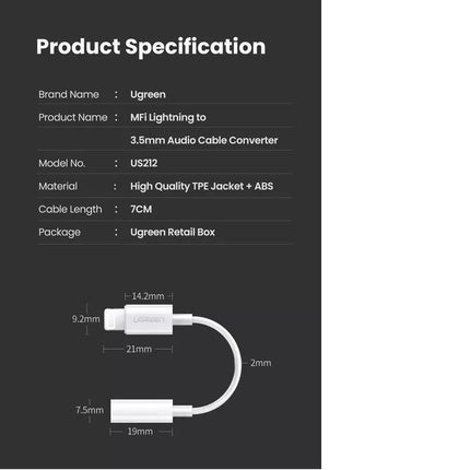 UGREEN iPhone MFi Certified 8-pin to 3.5mm AUX Headphone Audio Adapter