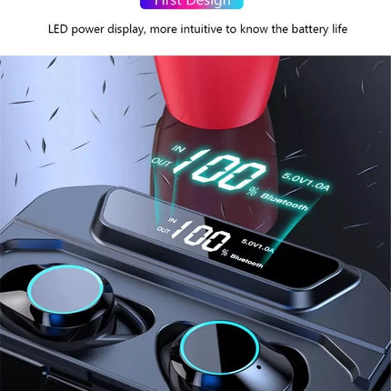 BDI IPX7 Water Resistant 9D True Stereo Bluetooth 5.3 Earbuds with LED Display