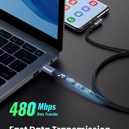 Ugreen Right Angle 90 Degree USB-A to USB-C 18W 3A Fast Charger Cable - 3M