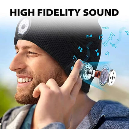 ZONSUSE 2-in-1 Winter Unisex Bluetooth Music Beanie Knitted Hat 6 LED Headlight