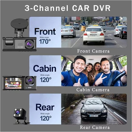 BDI 3 Channel Dash Cam DVR 1080P Front + Inside + Rear for Cars, Uber Driver