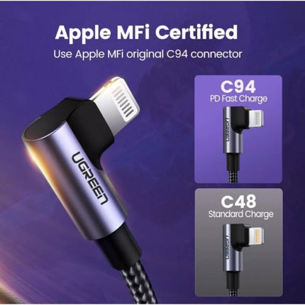 UGREEN MFi USB C to iPhone Cable 90° for iPhone 14, 13, iPad, AirPods Pro