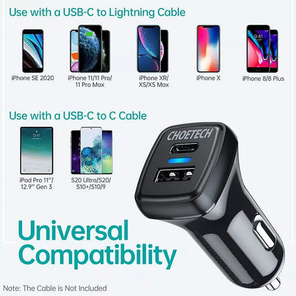 Choetech TC0005 36W Quick Charge 3.0 USB Type-C Car Charger iPhone 16 15 Samsung