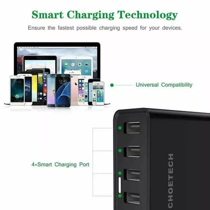 CHOETECH Q3-4U2Q Premium 5-Port USB-C PD Charger with Quick Charge 3.0 60W