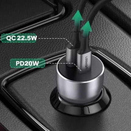 UGREEN 42.5w Type-C Fast Car Charger Adapter Dual Ports iPhone 14, iPad
