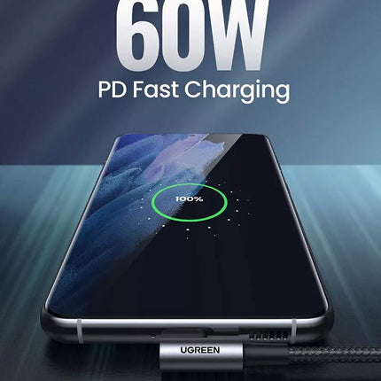 Ugreen 90° Angled Right Angle USB C to USB C Cable PD 60W 3A Fast Charging